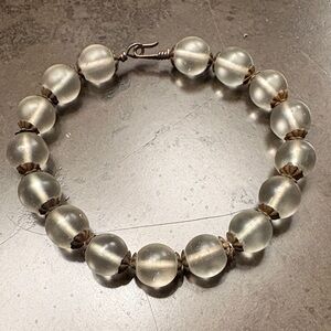 Frosted Glass Beaded Bracelet with brass detailing and hook closure
